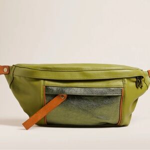 Sage Green Leather Bag with Textured Finish